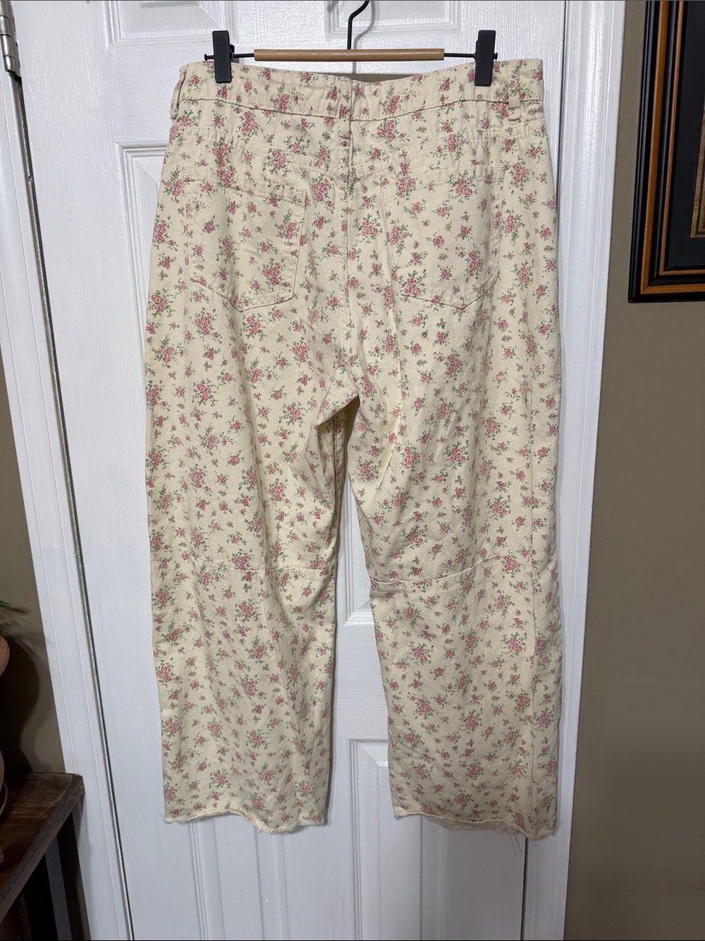 BiBi Cream Chino Pants with Pink Floral Print W 16” - Picture 2 of 5